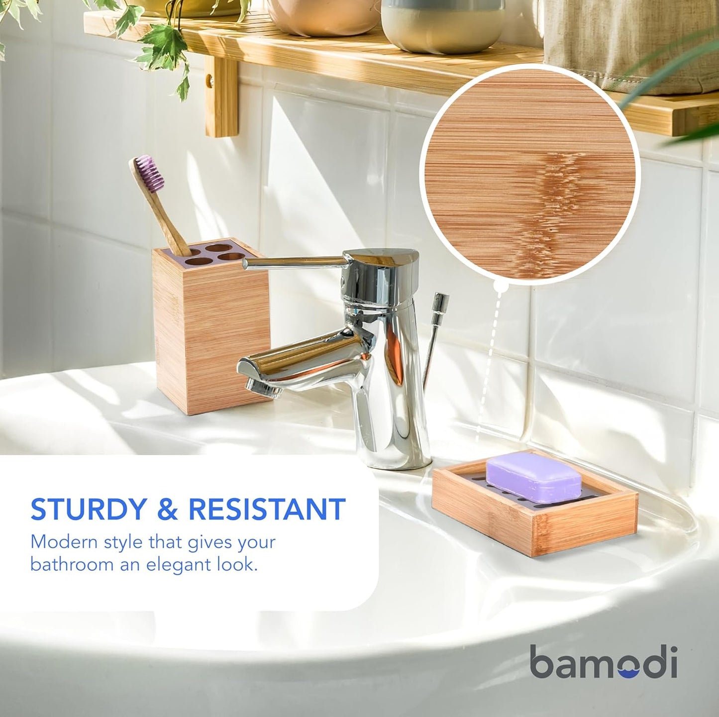 Bamboo Bathroom Decor Set, 5-Piece Wooden Accessories Set for Bathroom