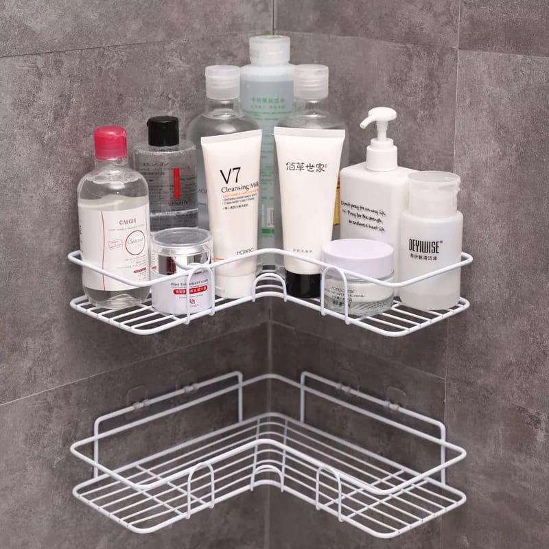 Wall-Mounted Metal Storage Rack with Hooks – No Drilling Bathroom & Kitchen Organiser