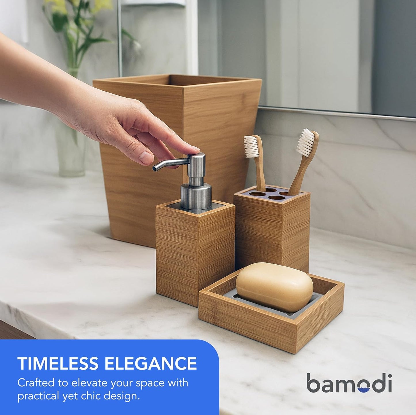 Bamboo Bathroom Decor Set, 5-Piece Wooden Accessories Set for Bathroom