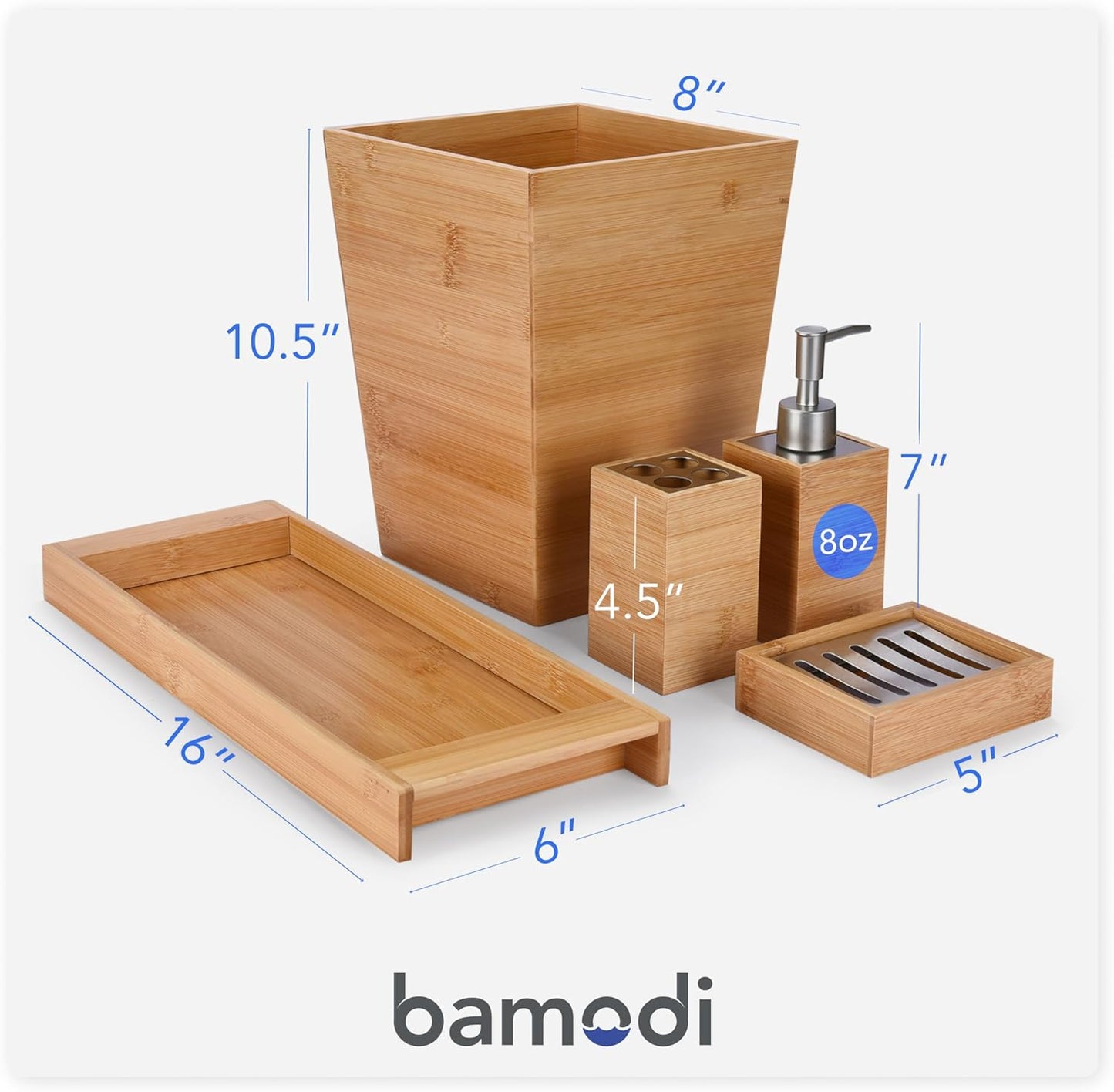 Bamboo Bathroom Decor Set, 5-Piece Wooden Accessories Set for Bathroom