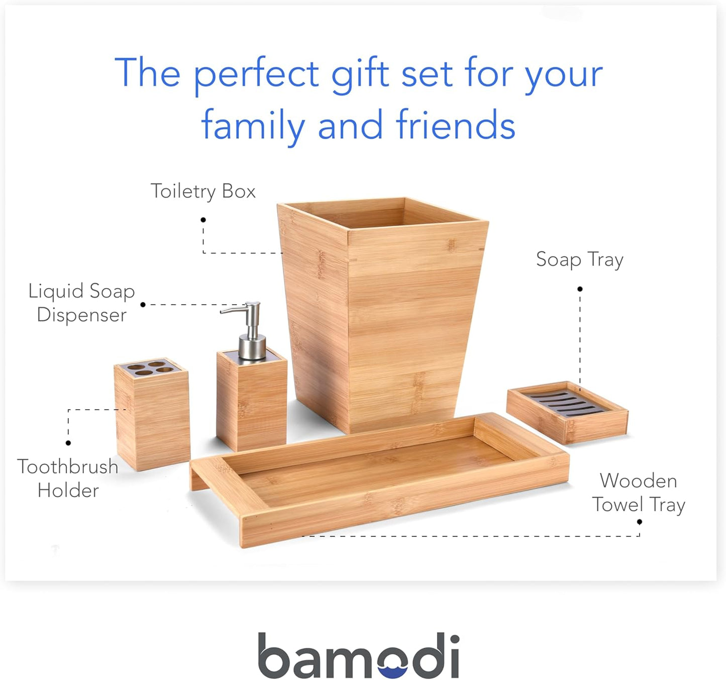 Bamboo Bathroom Decor Set, 5-Piece Wooden Accessories Set for Bathroom