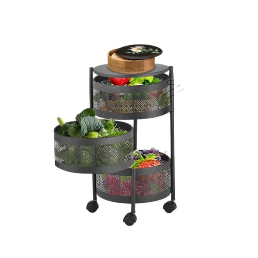360° Rotating Multi-Tier Round Fruit & Vegetable Storage Basket Rack