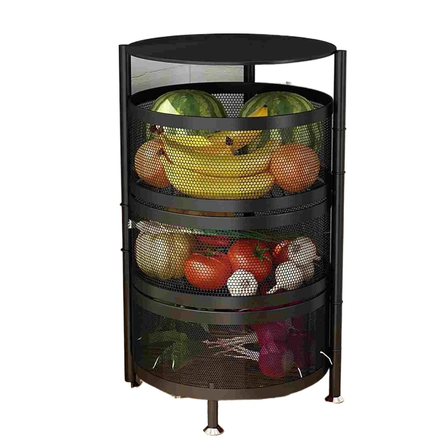 360° Rotating Multi-Tier Round Fruit & Vegetable Storage Basket Rack