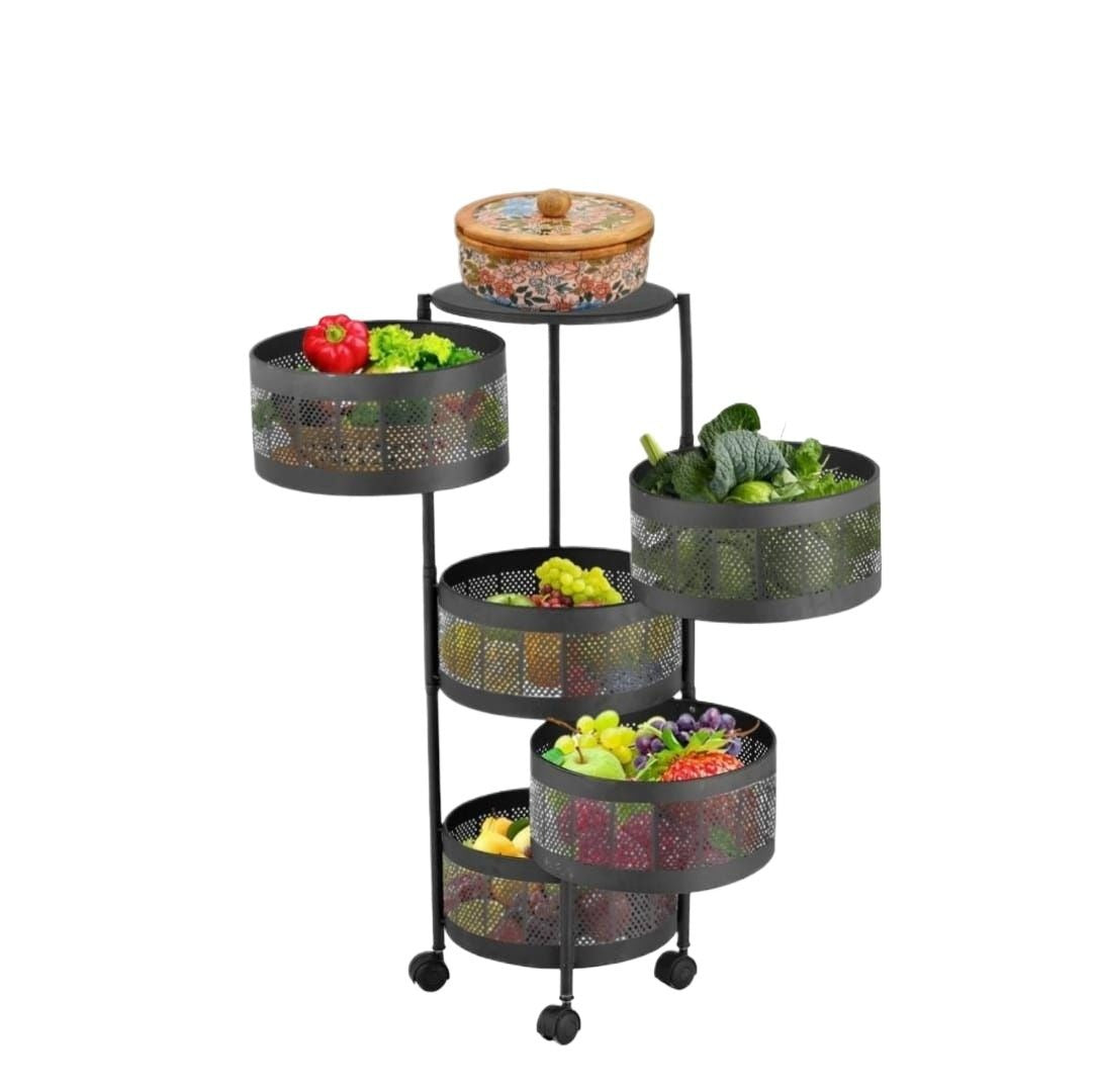 360° Rotating Multi-Tier Round Fruit & Vegetable Storage Basket Rack