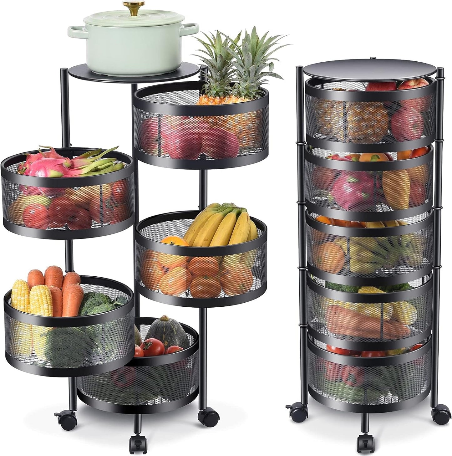 360° Rotating Multi-Tier Round Fruit & Vegetable Storage Basket Rack
