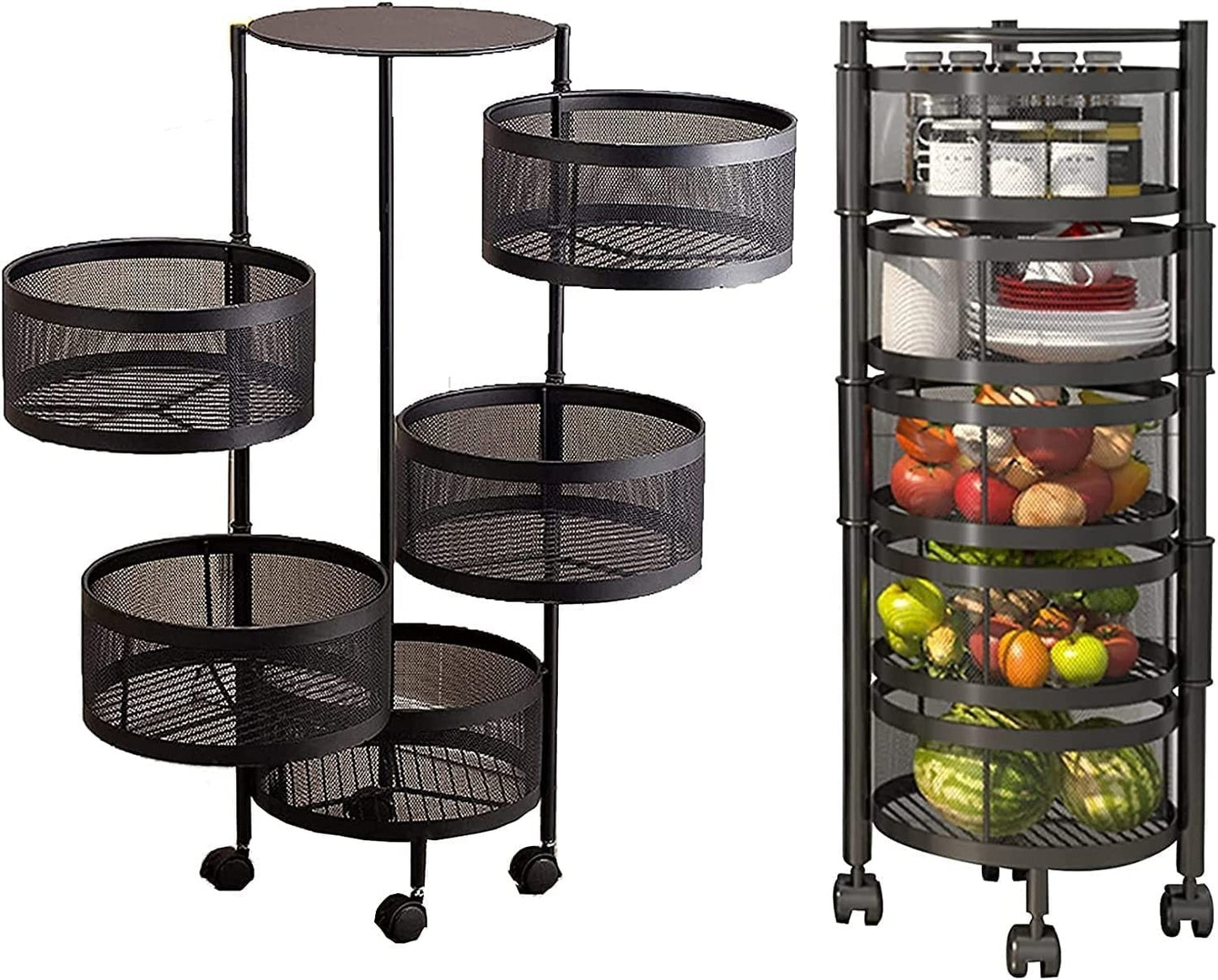 360° Rotating Multi-Tier Round Fruit & Vegetable Storage Basket Rack